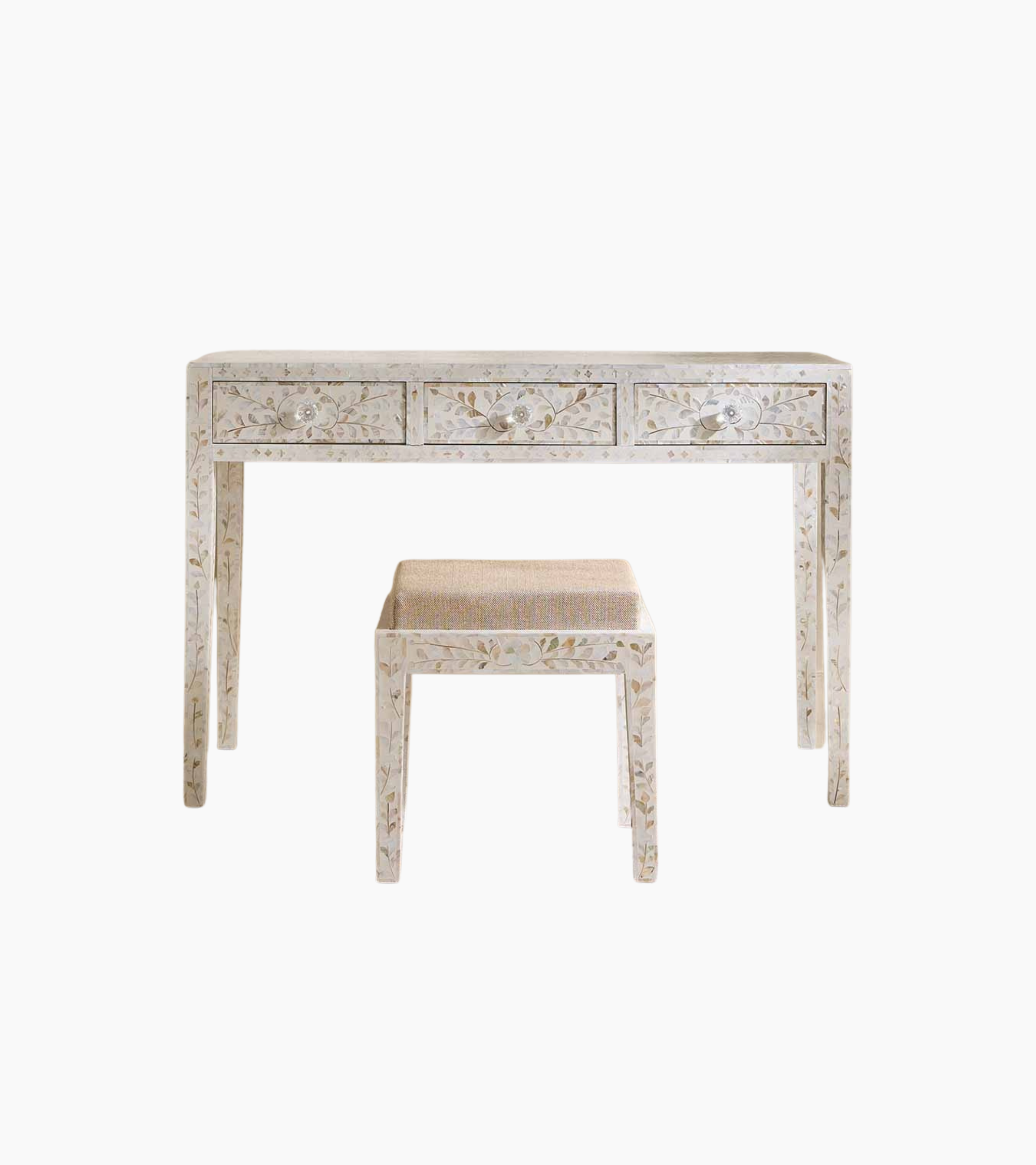 Iris Dresser Console & Stool - White Mother of Pearl