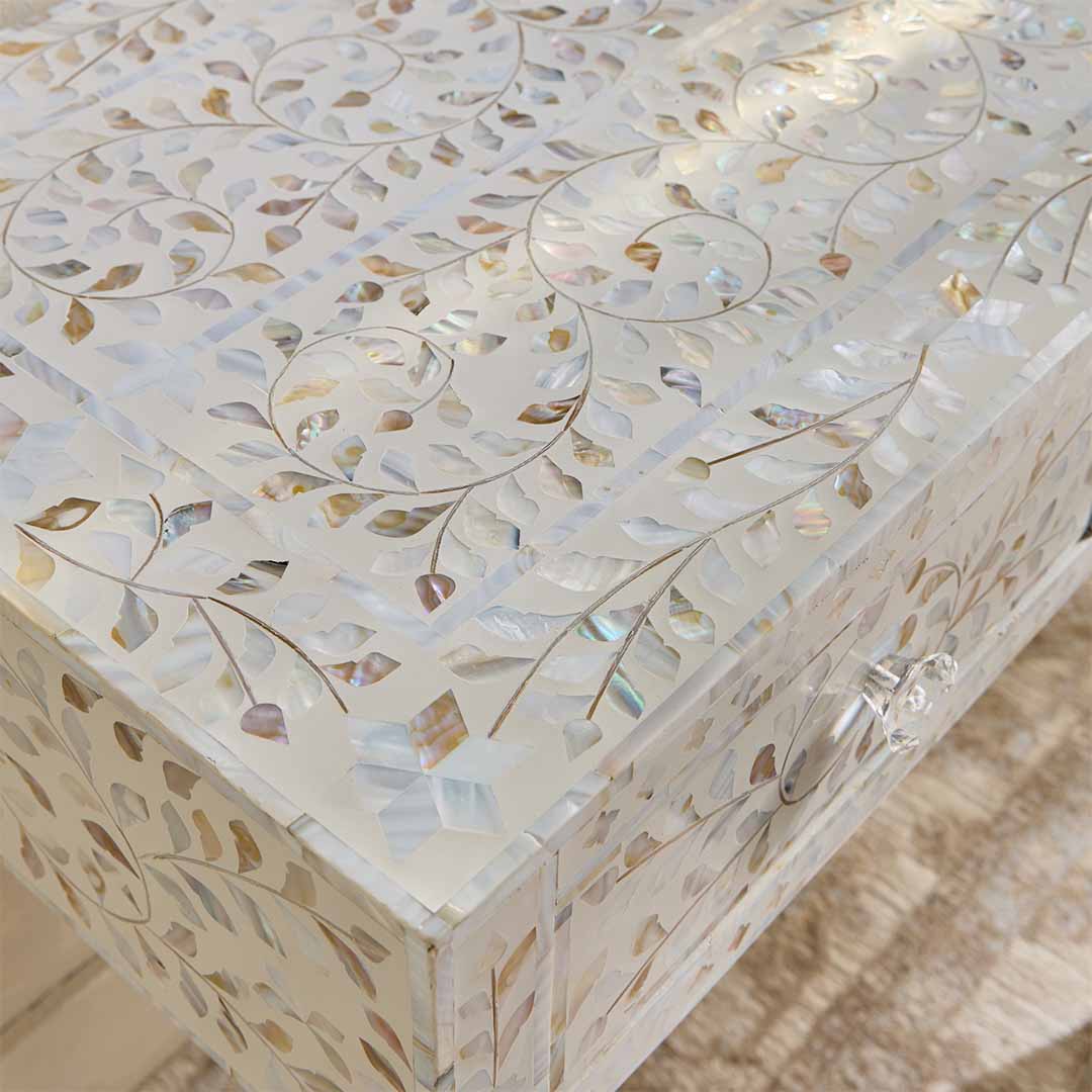 Iris Dresser Console & Stool - White Mother of Pearl