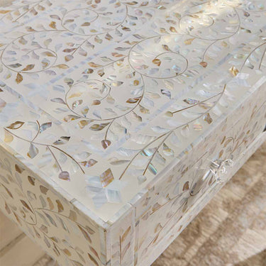Iris Dresser Console & Stool - White Mother of Pearl