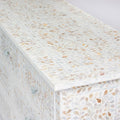 Mother of pearl inlay chest of drawers featuring intricate floral pattern in white and multitone, handcrafted furniture piece