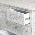 Mother of pearl inlay chest of drawers featuring intricate floral pattern in white and multitone, handcrafted furniture piece