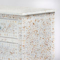 Mother of pearl inlay chest of drawers featuring intricate floral pattern in white and multitone, handcrafted furniture piece